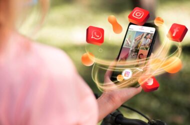 Girl checkingher social media accounts on smartphone