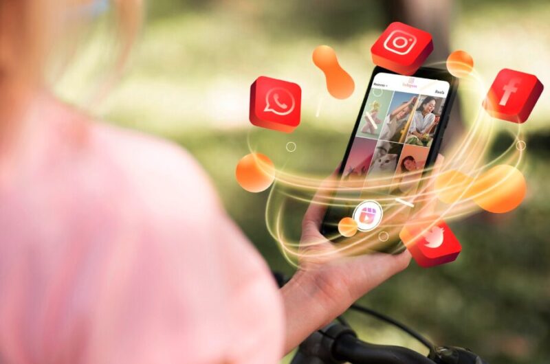 Girl checkingher social media accounts on smartphone