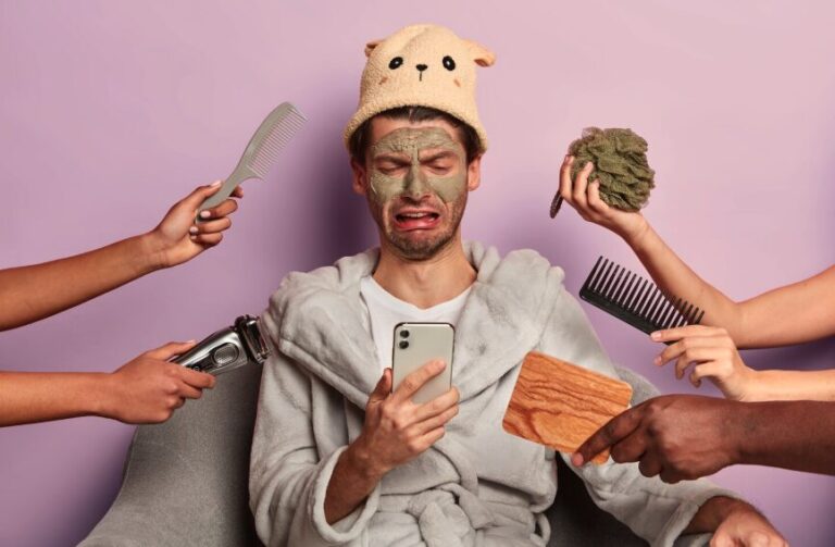 Man looking at his smartphone feeling overwhelmed by content