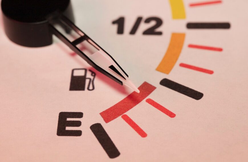 Close up on fuel level gauge in vehicle