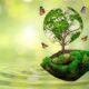 An AI created hand holding a tree and warning about the AI environmental impact