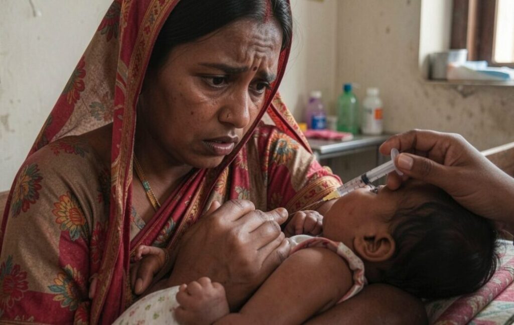 A baby getting a vaccine shot.