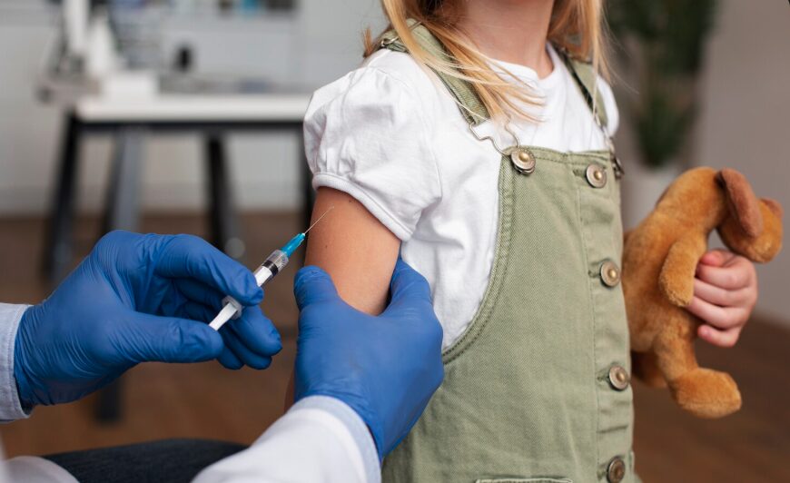 A girl waiting to get her vaccine