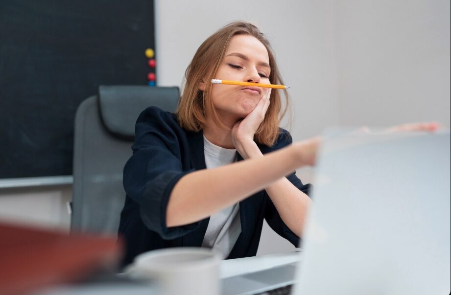 A young woman in office with adhd.