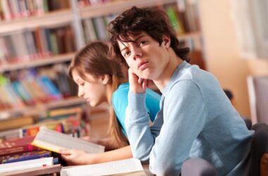 A teenager in library with adhd symptoms