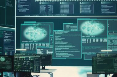 Computer screens with numbers for the use of AI in the military
