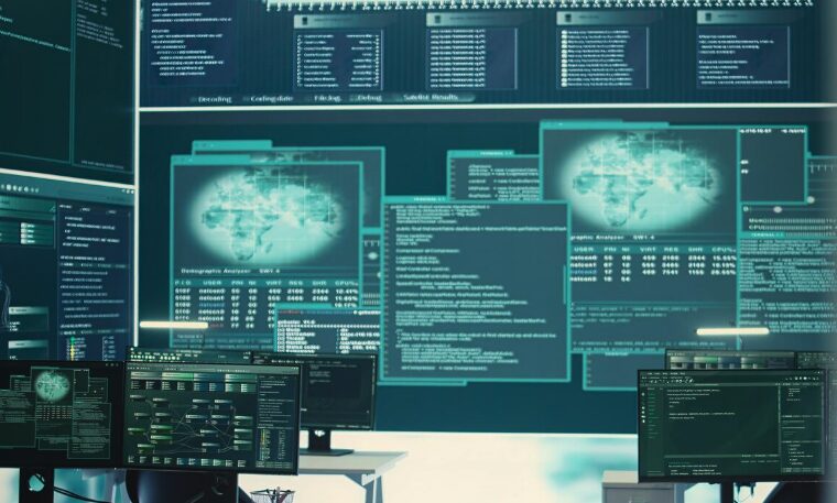Computer screens with numbers for the use of AI in the military