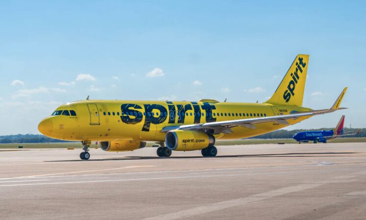 Spirit airlines airplane on the air stripe